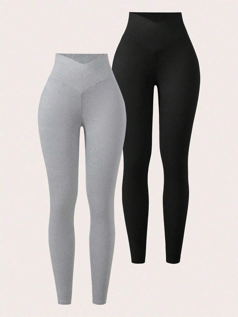 SHEIN Tall 女款極簡彈性V腰高腰修身長褲,適合高個女性 - 彩色 - 查看 1