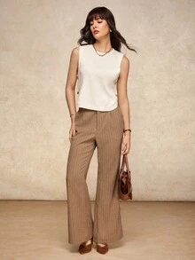 House of One Women Old Money Side Button Split Round Neck Casual Knitted Sweater Vest Casual Elegant Autumn Fall Outfits Business Professional Women Business Casual Woman