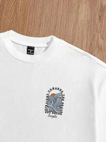 Manfinity Joysei 标准尺码男士休闲波浪纹白色短款T恤，男士露脐上衣，适合夏季穿着 - 白色 - 查看 3