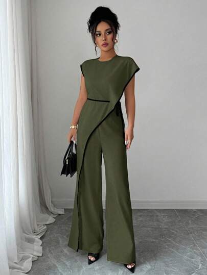 Elenzga Jumpsuit med rund hals och utsvängda ärmar för kvinnor