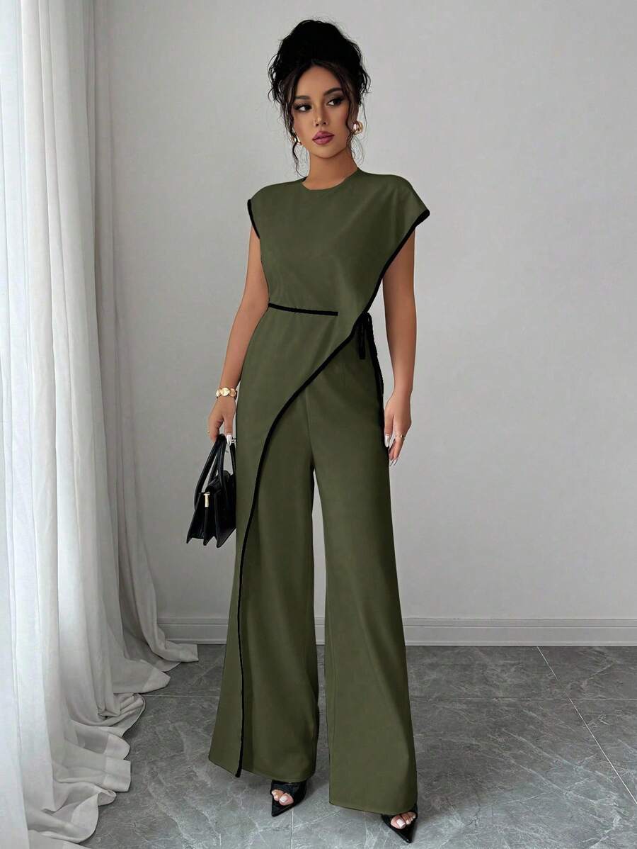 Elenzga 女式圆领喇叭袖连体裤 - 軍綠色 - 查看 1