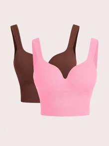 SHEIN Sports 简约无缝舒适运动文胸 - 彩色 - 查看 1