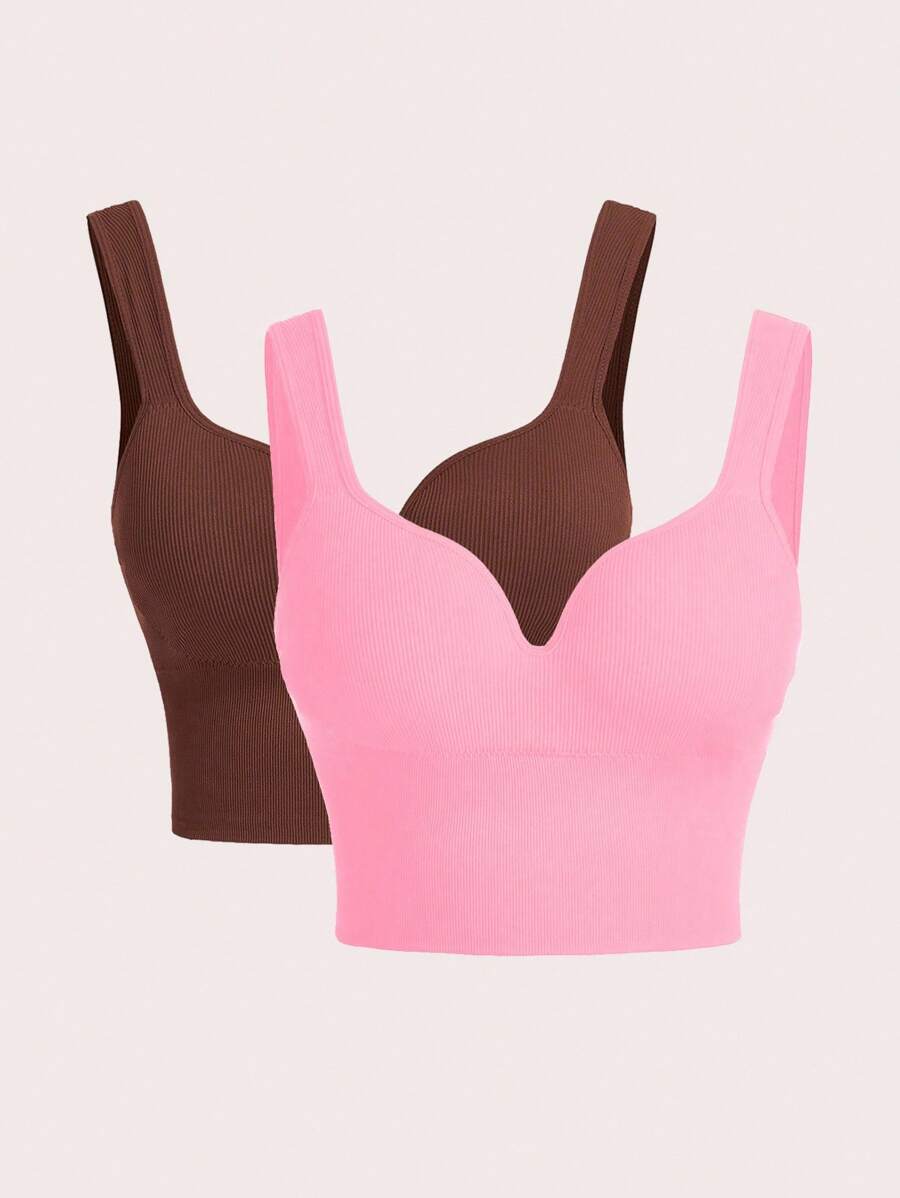 SHEIN Sports 简约无缝舒适运动文胸 - 彩色 - 查看 1