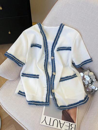 Selianne Women's Casual Elegant Minimalist Short Sleeve Jacket, Summer