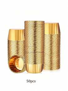 50 件松饼纸杯蛋糕衬垫，防油纸杯，带铝箔边缘，适合与家人和朋友聚会情人节、情人节婚礼、生日返校礼物 - 金色 - 查看 9