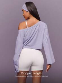 GLOWMODE Washed Pima Cotton Glow And Go Soft Breathable Curled Hem Cuffs Pockets Cropped Length Long-Sleeve Top Daily Casual Wear - Mauve Purple - View 3