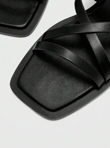 CUCCOO BIZCHIC 女士舒适日常平底凉鞋，方头，细带，金属扣，时尚百搭露趾休闲凉鞋 - 黑色 - 查看 7