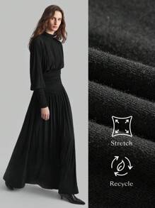 Ontre 2025 Nouvelle robe noire de printemps pour femmes avec col montant, plissée, manches lanternes, style minimaliste