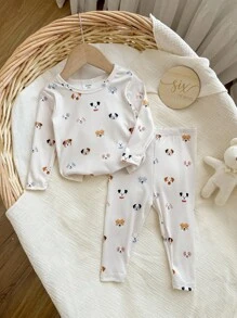 2 件装男婴可爱小狗图案针织柔软舒适长袖睡衣套装 - 彩色 - 查看 6