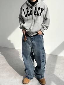 DAZY 男士超大字母刺绣休闲街头风卫衣运动衫，秋季连帽衫