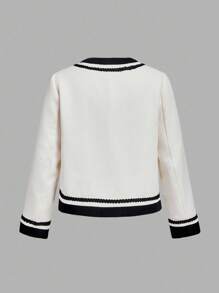 SHEIN MOD Plus Size Contrast Color Trim Tweed Jacket, Thin Outerwear, Beige,Fall Outfits,Black And White Color Matching,Small Fragrant Tweed Jacket,Business Professional Women,Winter Women Coat Autumn