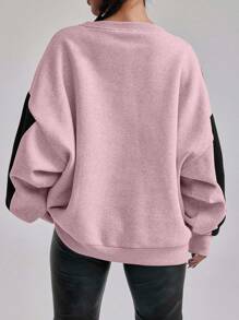 EURMUSE Cotton Colorblock Drop Shoulder Sweatshirt - Baby Pink - View 2