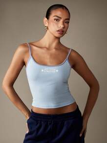 MISSGUIDED Áo ba lỗ thể thao phong cách cổ điển dành cho sinh viên đại học, thẩm mỹ, dây đeo có thể điều chỉnh, áo hai dây tập luyện cơ bản ôm vừa vặn mùa hè - Màu xanh lam - Xem 5