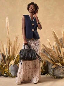 Bóhologie Blazer élégant pour femmes avec boutons dorés de haute qualité, Blazers - Bleu marine - Voir 4