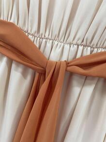 Franclia Women's Apricot Elegant V-Neck Long Sleeve Dress, Fashion Summer Vacation Outfit All White Clothes For University Fall Cloth For Women - Apricot - View 4