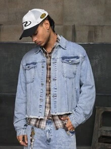 AXEPEAK 男士梭织休闲宽松长袖短款夹克，秋季 - 藍色 - 查看 3