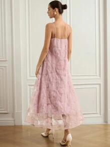 Aveloria Rosie 奢华小众亮片镂空花卉 3D 串珠刺绣连衣裙，女式长礼服 - 藕粉色 - 查看 3