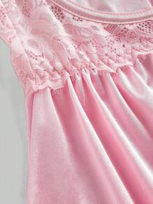 ROMWE Kawaii Baby Doll Silky Satin Lace Patchwork Plus Size Sexy Dress Set - Pink - View 7