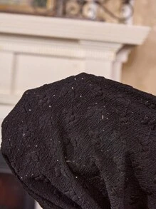 Côtesoire 优雅法式浪漫提花蕾丝女士睡袍 - 黑色 - 查看 6