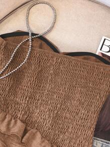 GlowEve 2件套女士不对称荷叶边下摆优雅上衣和裤子套装 - 咖啡棕 - 查看 4