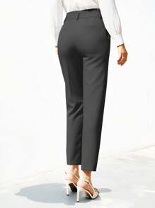 EURMUSE Women's Solid Color Simple Daily Suit Pants  - Dark Grey - View 2