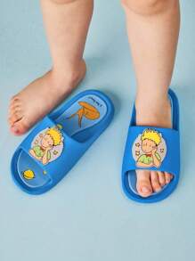 LE PETIT PRINCE X SHEIN 月亮和星星可爱卡通蓝色儿童一脚蹬拖鞋幼儿和儿童防滑速干淋浴滑梯，轻便耐用的 EVA 材质，男女通用，适合室内、浴室、游乐场、游泳池、海滩室内外 - 藍色 - 查看 9