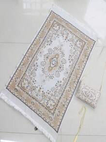 SHEIN 3 件套中东风格印花地毯套装，配有手提袋和流苏装饰，轻便、舒适、防滑地毯 - 彩色 - 查看 16