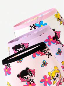 3件套可爱嘻哈飞女孩印花棉质舒适吊带背心和平角短裤内衣套装适合年轻女孩返校时尚