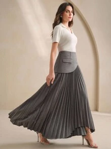 Anewsta 优雅女士百褶设计百搭半身裙 - 灰色 - 查看 6