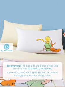 LE PETIT PRINCE X SHEIN 3 قطع طقم نوم مطبوع بالرسومات الكرتونية، قماش مخملي ناعم ودافئ، غطاء لحاف أبيض، مقاس كينج، بنمط الثعلب والورود والنجوم والقمر، متعدد المقاسات يناسب أسرّة توين/فول/كوين/كينج