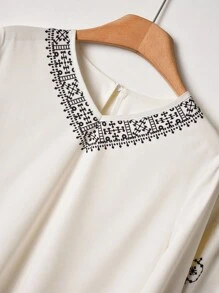 Rusticease Women's Geometric Print V-Neck Long Sleeve Shirt And Wide Leg Pants Casual 2 Pieces Set Matching Women Sets Women Pajama Sets Pant Sets Women 2 Pieces Pant Set Women Women Lounge Sets FALL Two Pieces Pant Set Women Women Matching Sets Pajama Set Blouse And Pants Set School Clothes Business Casual Woman Women Clothes Business Casual Woman Work/Office - Multicolor - View 4