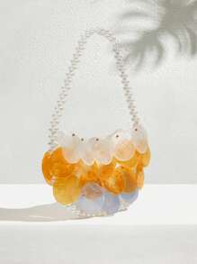 SHECARRY BEADED COLORBLOCK TOP HANDLE BAG - Beige - View 3