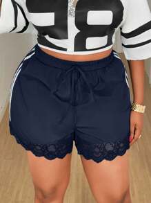Maweii Plus Size Loose Lace Bow Shorts