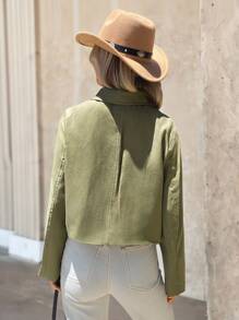 Wildy Chaqueta ligera de mujer minimalista y casual en verde salvia, chaqueta de otoño para mujeres, chaqueta de primavera para mujeres, chaqueta de verano para mujeres en verde oliva, chaqueta de invierno para mujeres, vuelta al colegio, graduación, atuendo occidental para mujeres, atuendo campestre para mujeres, blusas de salida para mujeres, blusas de trabajo para mujeres - Verde - Ver 4