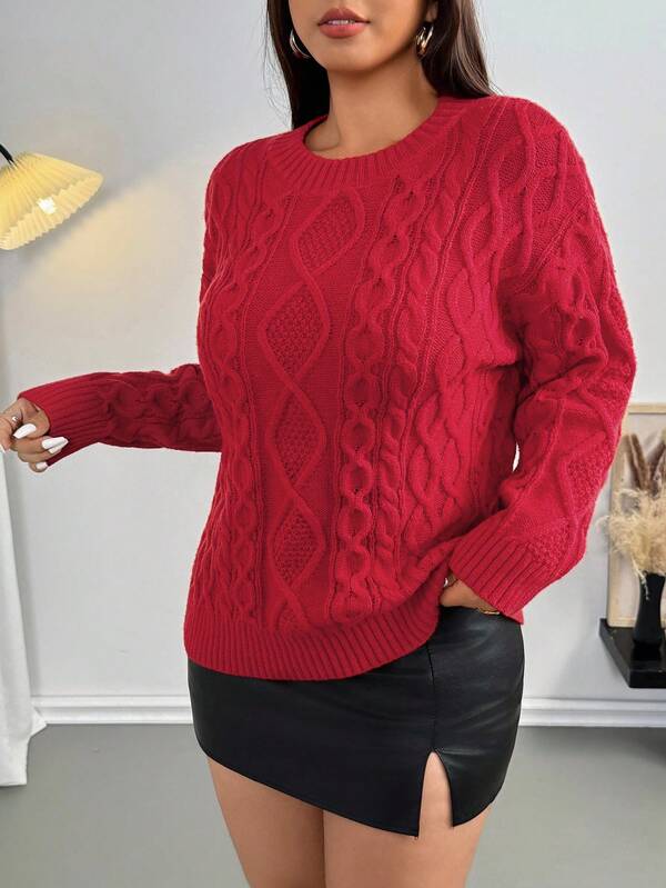 Firerie Women's Solid Color Drawstring Crew Neck Casual Pullover Red Sweater Autumn Winter Clothes For Women