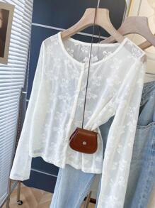 INAWLY Plus Size Floral Print Sheer Summer Vacation Jacket Fall Winter Cloth For Women Autumn - Apricot - View 4