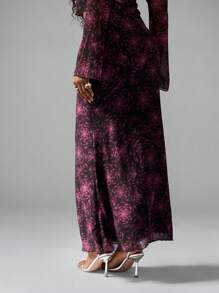 MISSGUIDED Saia Longa Elegante de Chiffon com Estampa Floral, Comprimento Longo, Design de Camada de Tule, Cintura Empire, Ideal para Coquetel, Casamento, Festa, Férias
