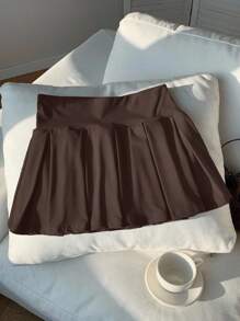 Comfortcana 女士纯色针织可爱运动百褶迷你裙