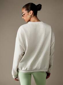 MISSGUIDED Áo nỉ in họa tiết Matcha Club cổ tròn tay dài dáng rộng, mặc nhà thường ngày thu đông, nhẹ nhàng - Màu Xám nhạt - Xem 2