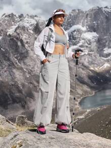 Women's Loose Fit Pockets Drawstring Waist Casual Denim Pants Outdoor Pants For Hiking Sun Protection Lightweight Quick Dry Hiking - Grey - View 6