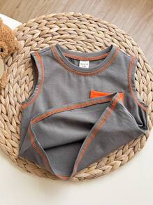 Baby Boy Contrast Piping Tank Top & Shorts
