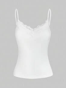 SHEIN Essnce 3 件套夏季蕾丝拼布吊带背心 - 淺灰色 - 查看 5