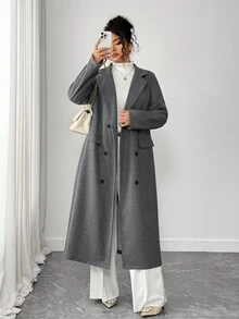 Elenzga Sombrero de lana largo con solapa de moneda vintage de moda, otoño/invierno - Gris - Ver 6