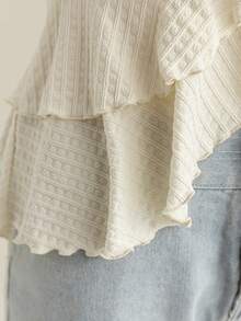 Dreamara 女士黄色露背荷叶边衬衫，甜美性感，适合夏季度假 - 杏色 - 查看 4