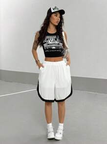 StreetHx 女式夏季松紧腰口袋网眼短裤 - 白色 - 查看 1