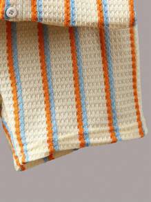 SHEIN 2pcs Young Boy Textured Stripe Knit Shirt And Shorts Set - Multicolor - View 4