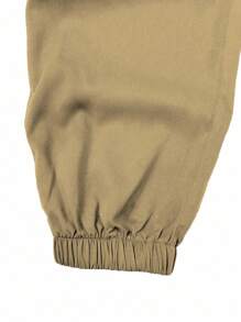 Manfinity Homme 男士休闲街头纯色抽绳腰部翻盖口袋工装裤棕色工装裤男士卡其色工装裤，秋季 - 卡其色 - 查看 4