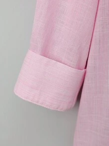 Rusticease 大码长袖休闲条纹衬衫，秋季女装 - 粉色 - 查看 5