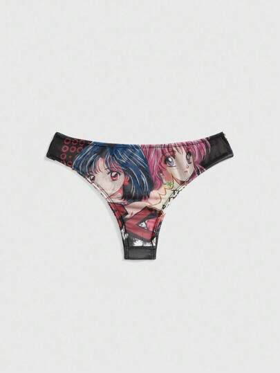 Anime Cartoon Mesh Print Lightweight Women's Thong Panties