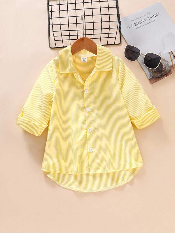 Elladie kids 1pc Girls Striped Long Sleeve Polo Collar Shirt, Casual Lifestyle Wear For Daily, Outdoor, Vacation (4-7 Years Old), Spring/Summer Girls Yellow Striped Shirt Striped Shirt For Girls Yellow Striped Shirt Kids Striped Shirt Toddler Girl Striped Shirt Fall Winter